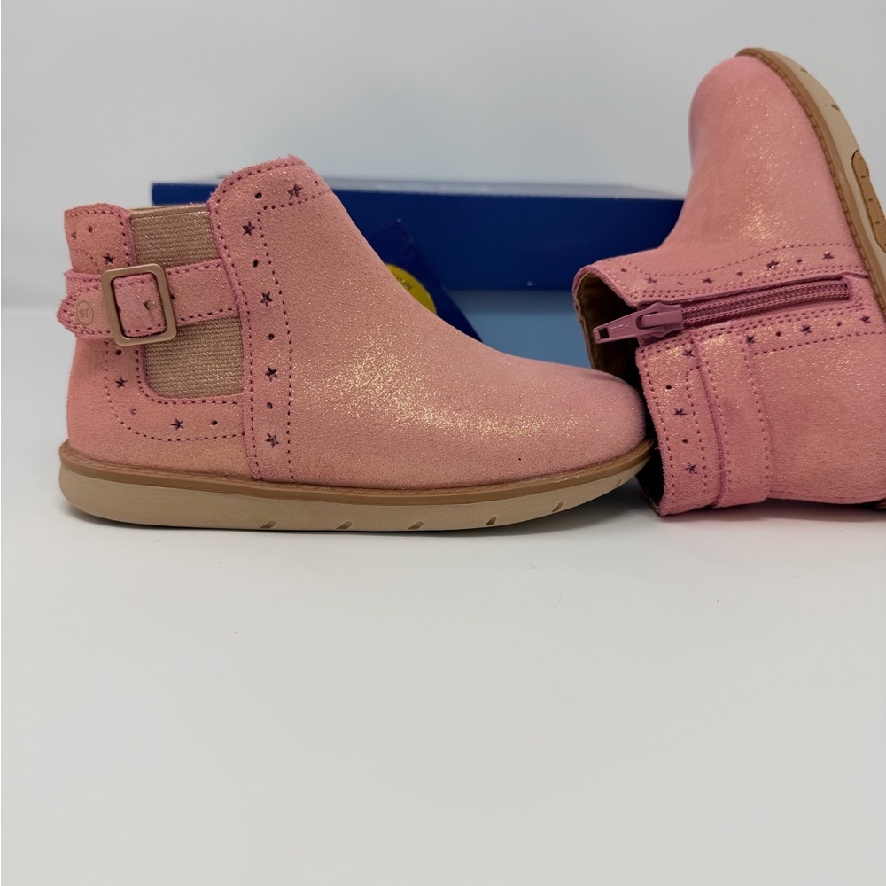 NIB 10 Wide Stride Rite Agnes Glittery Pink Blush  Girls Leather Boots - Picture 4 of 4